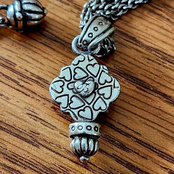 BRIGHTON Silver Flower Pendant Double Strand Necklace VINTAGE INSPIRED - Picture 3 of 10